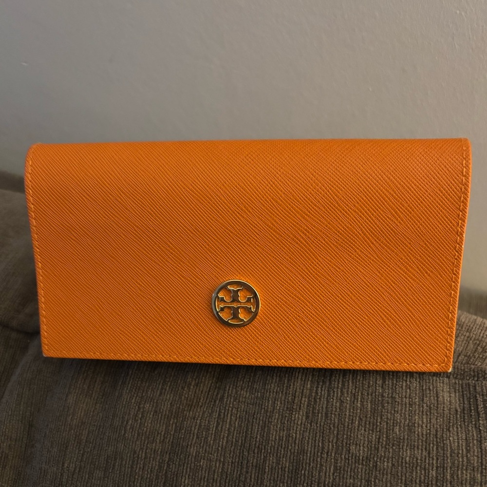 Tory Burch Orange & Gold Leather Sunglasses Case Eyeglasses